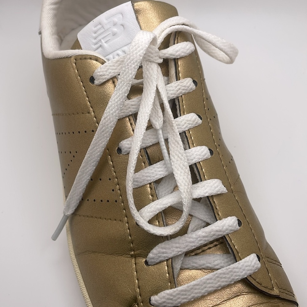 New Balance J Crew Metallic Gold Leather Casual Sneakers - Picture 7 of 15